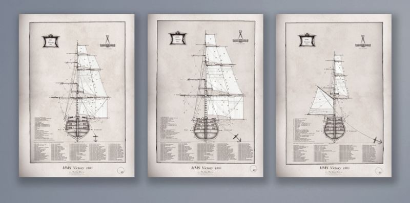 HMS Victory 1805 by Tony Fernandes - set of 3 rigging prints